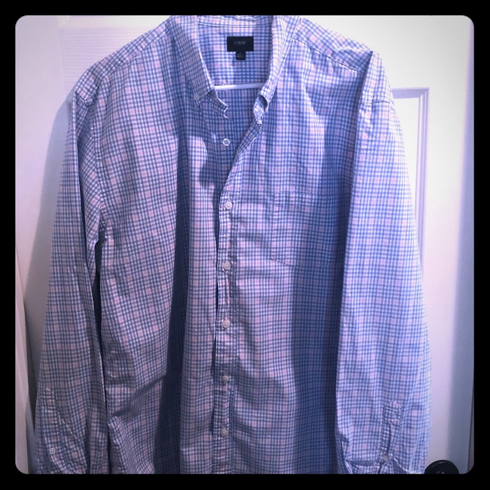 XL J Crew Men’s Blue Pink & White Plaid Buttondown